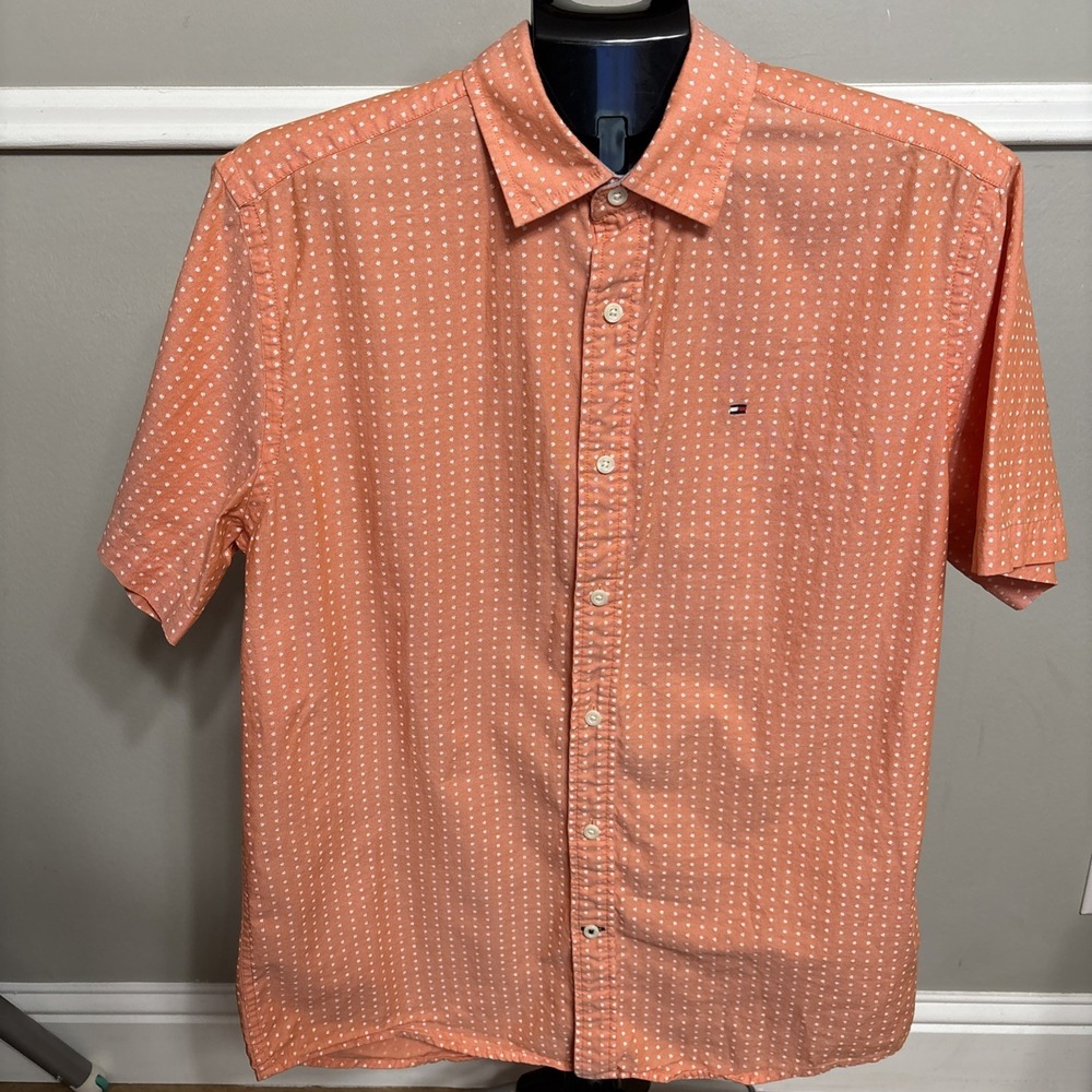 Men's Tommy Hilfiger shirt M Classic Fit S/S button up 78A8114 646 orange dots